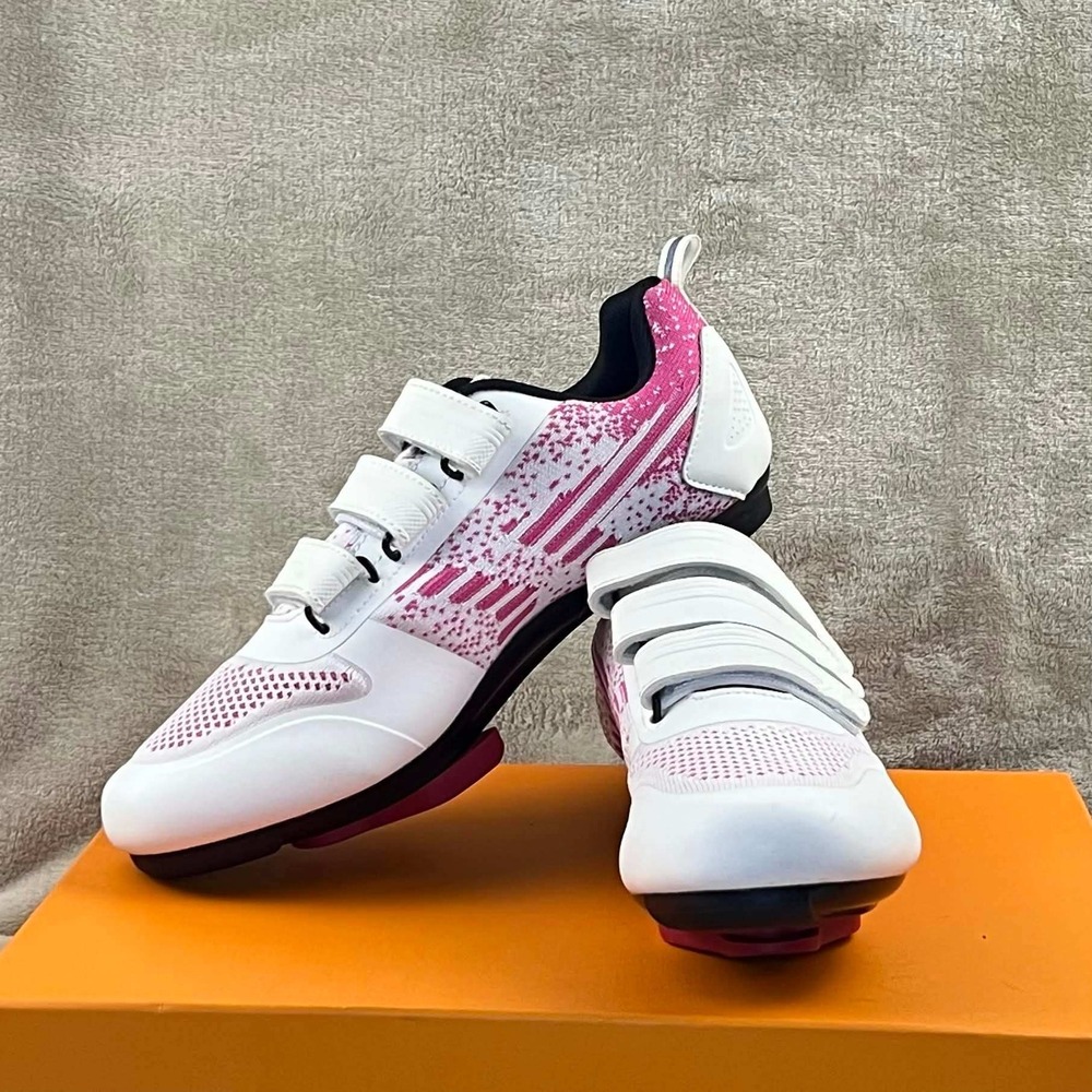 Womens Road Cycling Shoes White Pink 3-Strap Indoor Spin Cleats EUR 40